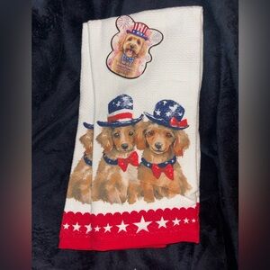 Patriotic Dachshund Puppy Kitchen Towel - Set of 2 - White with Red & Blue